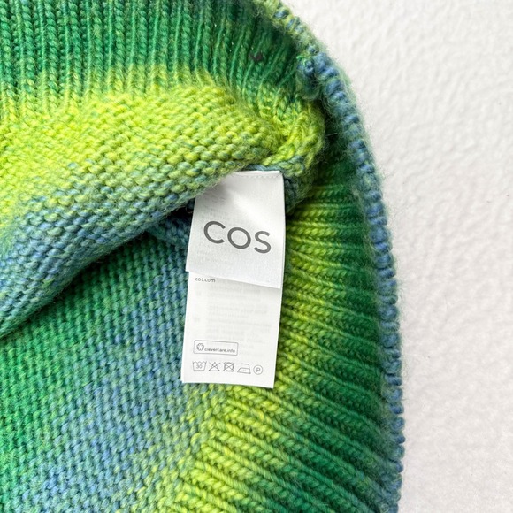 COS Sweater Women Size Large Green Striped Mock Neck Oversized Baggy Wool Jumper - Picture 8 of 12